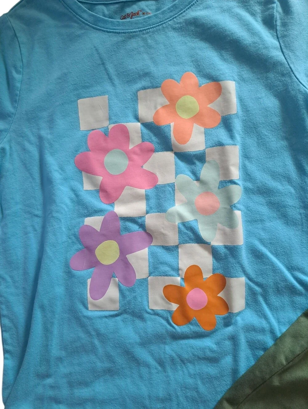 Girls Short Sleeve Tees - Light Blue & Olive Green - Picture 3 of 4